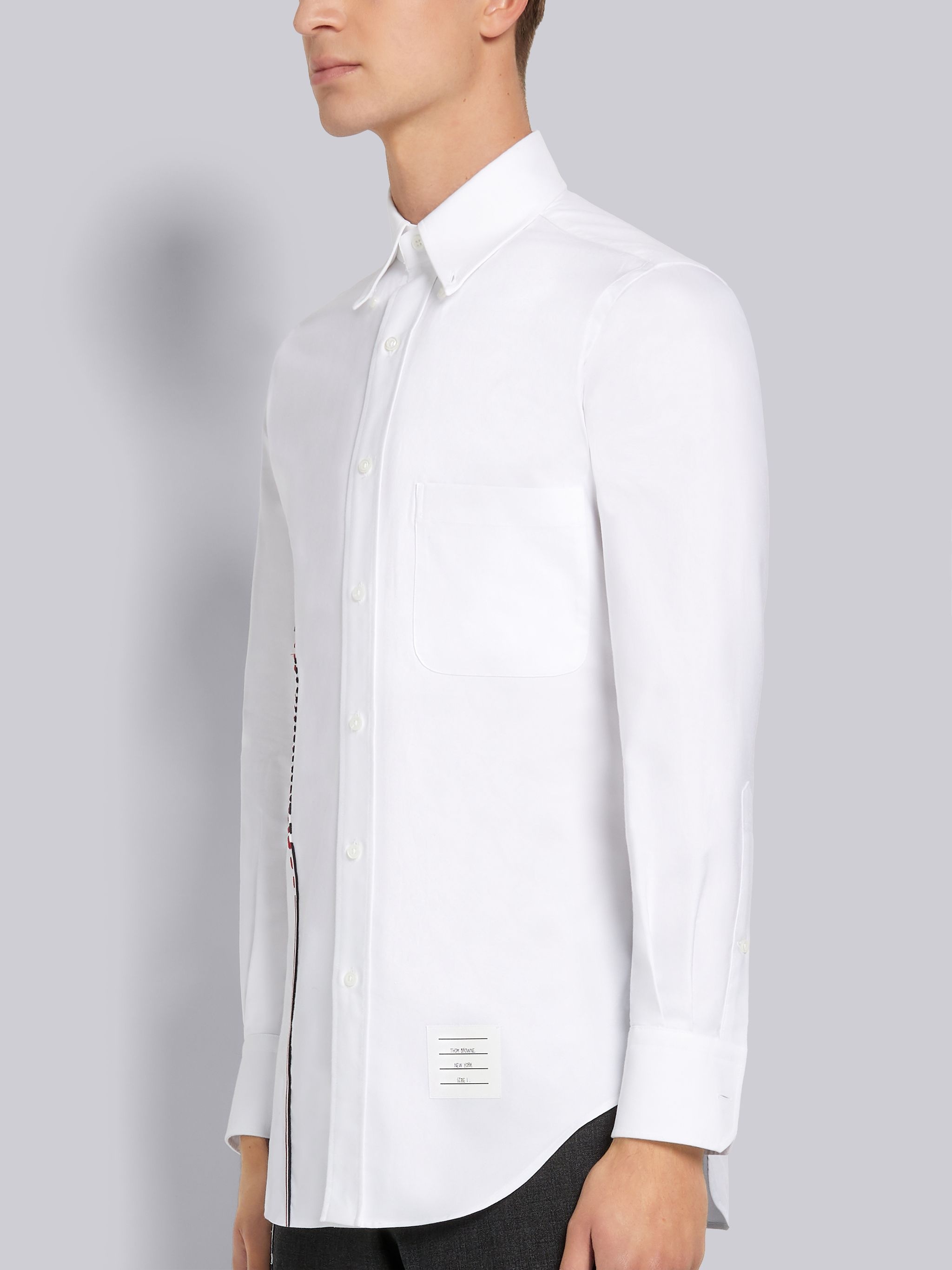 White Oxford Hairline Embroidery Long Sleeve Classic Button Down Shirt - 2