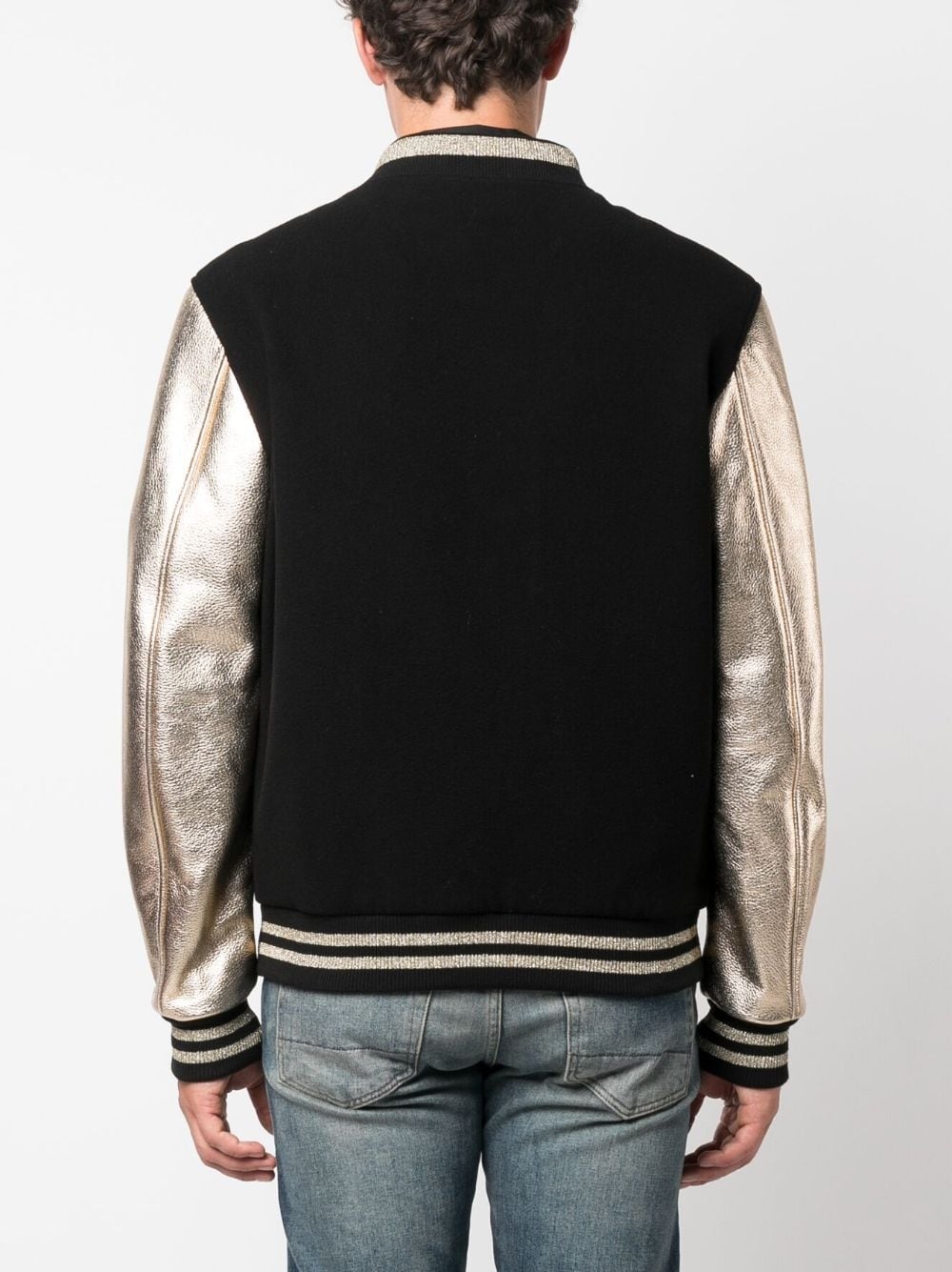 metallic effect-sleeves bomber jacket - 4