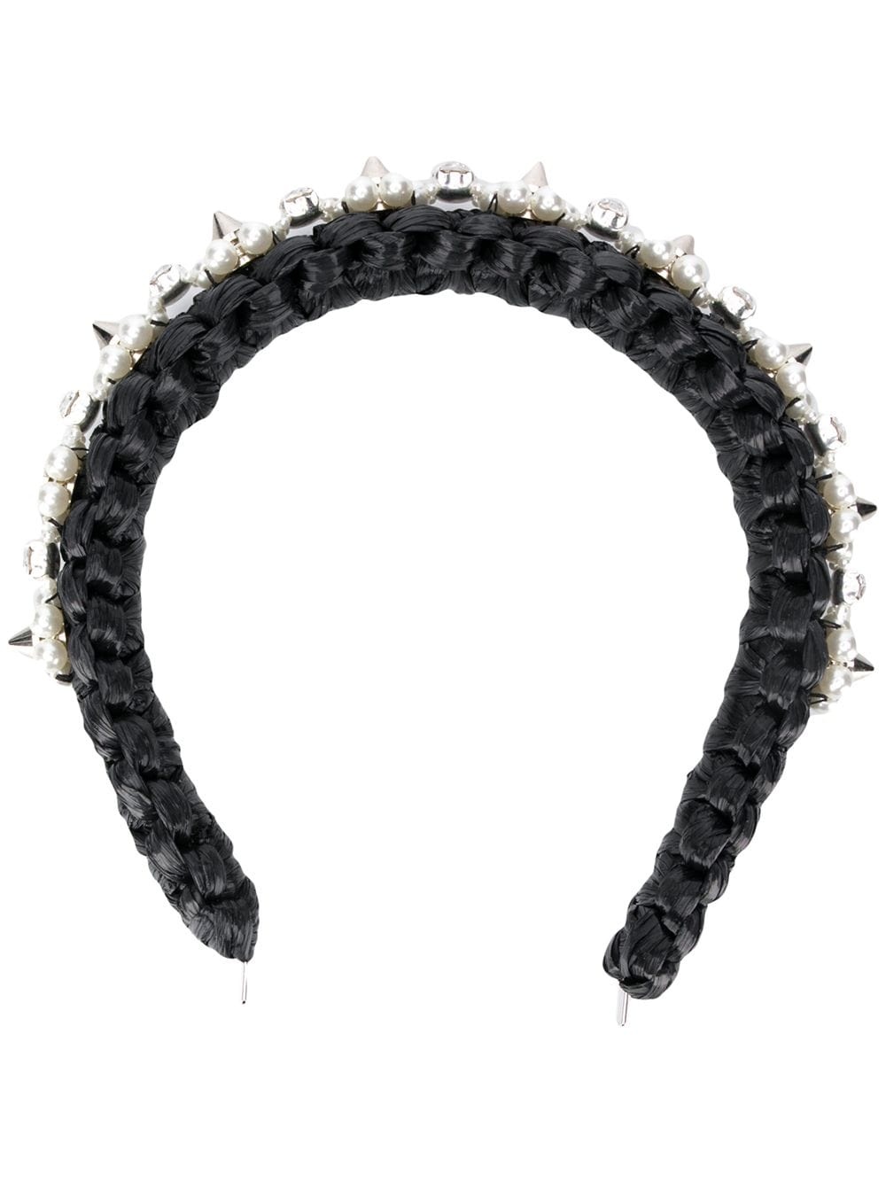 pearl-embellished braided headband - 1