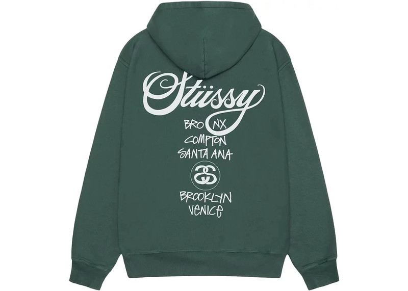 Stüssy Stussy World Tour Pigment Dyed Hoodie Forest outlook