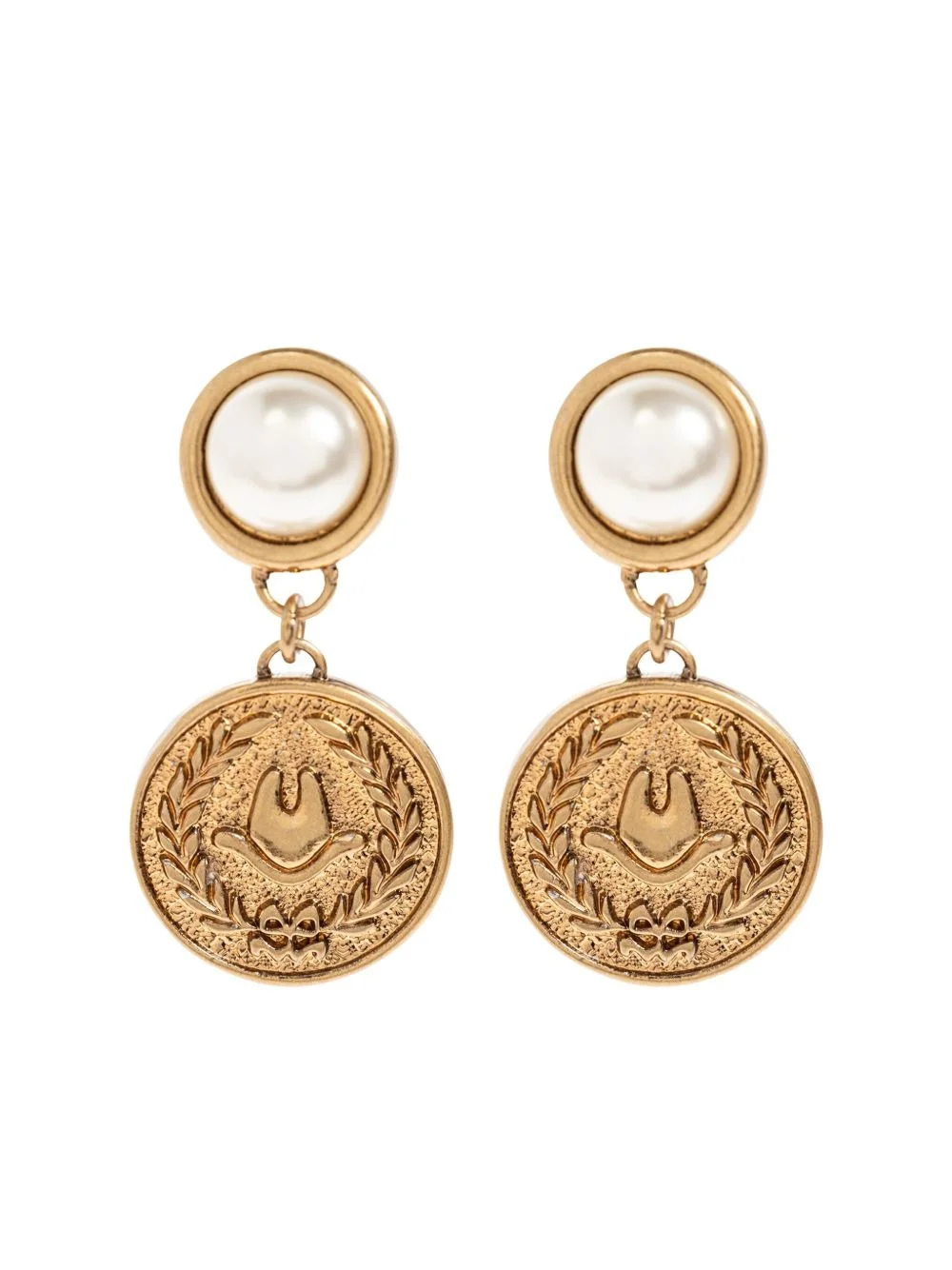 pearl-embellished coin earrings - 1