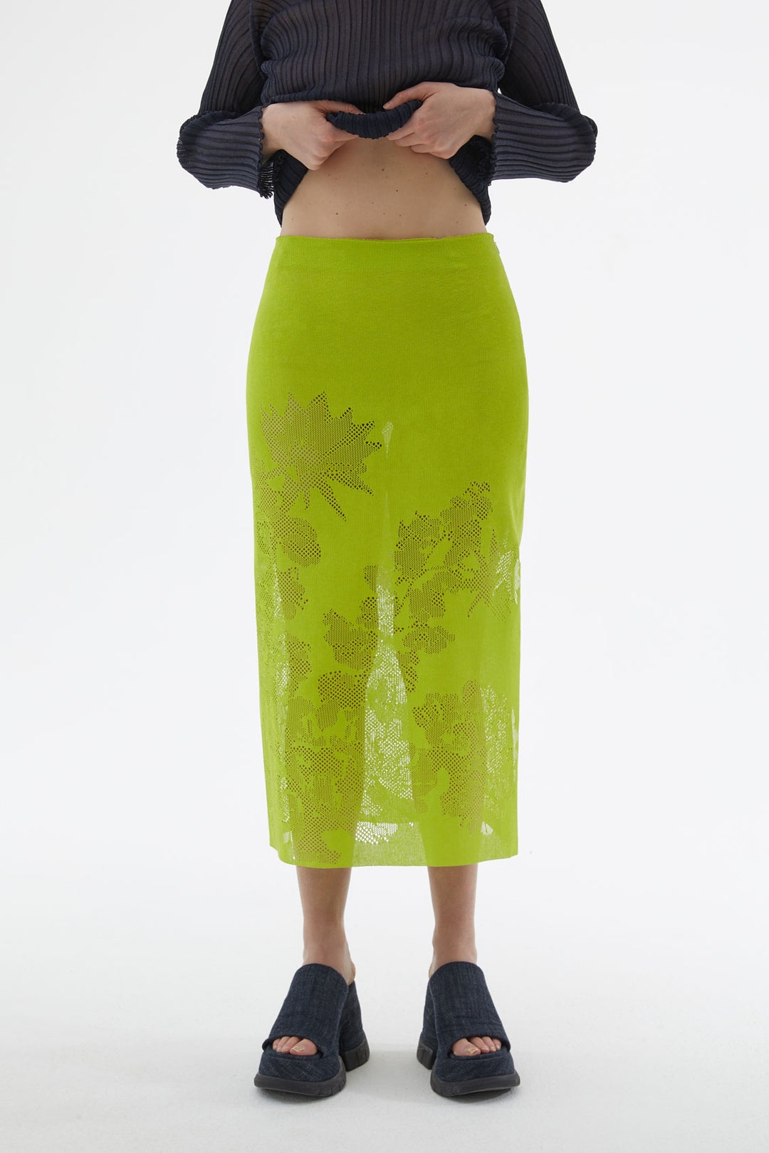 LIGHT GREEN JACQUARD KNIT RUBBER SKIRT - 1