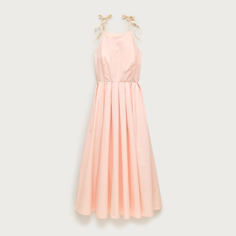Pleated dress in cotton poplin with ties 1