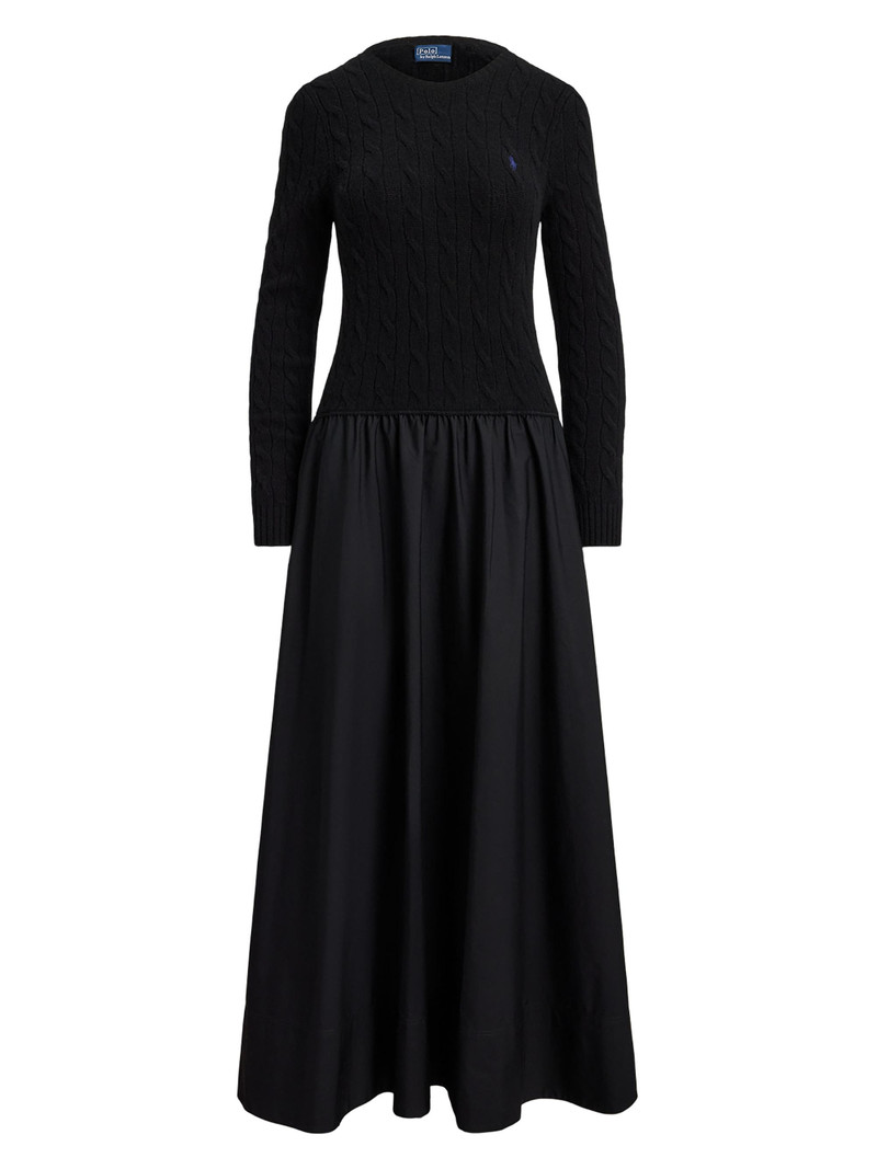 Women's Cable-Knit Mixed-Media Midi-Dress - Polo Black 1