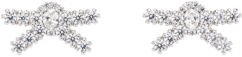Silver YVMIN Edition Gem Bowknot Small Earrings - 1