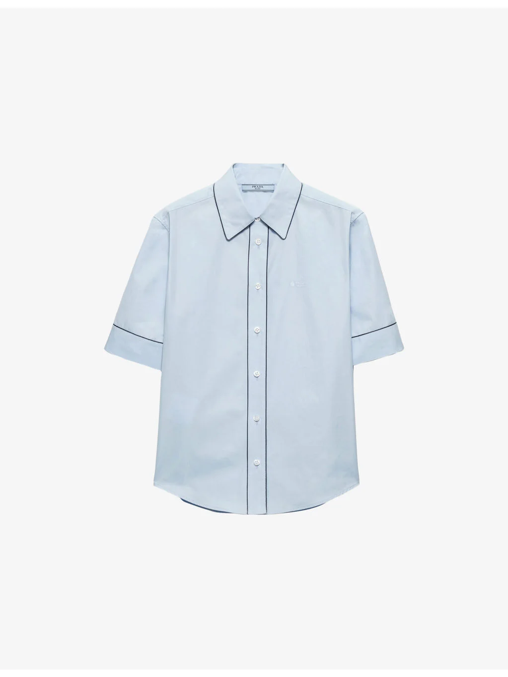 Short-Sleeve Pip-Trim Cotton Poplin Shirt - 1