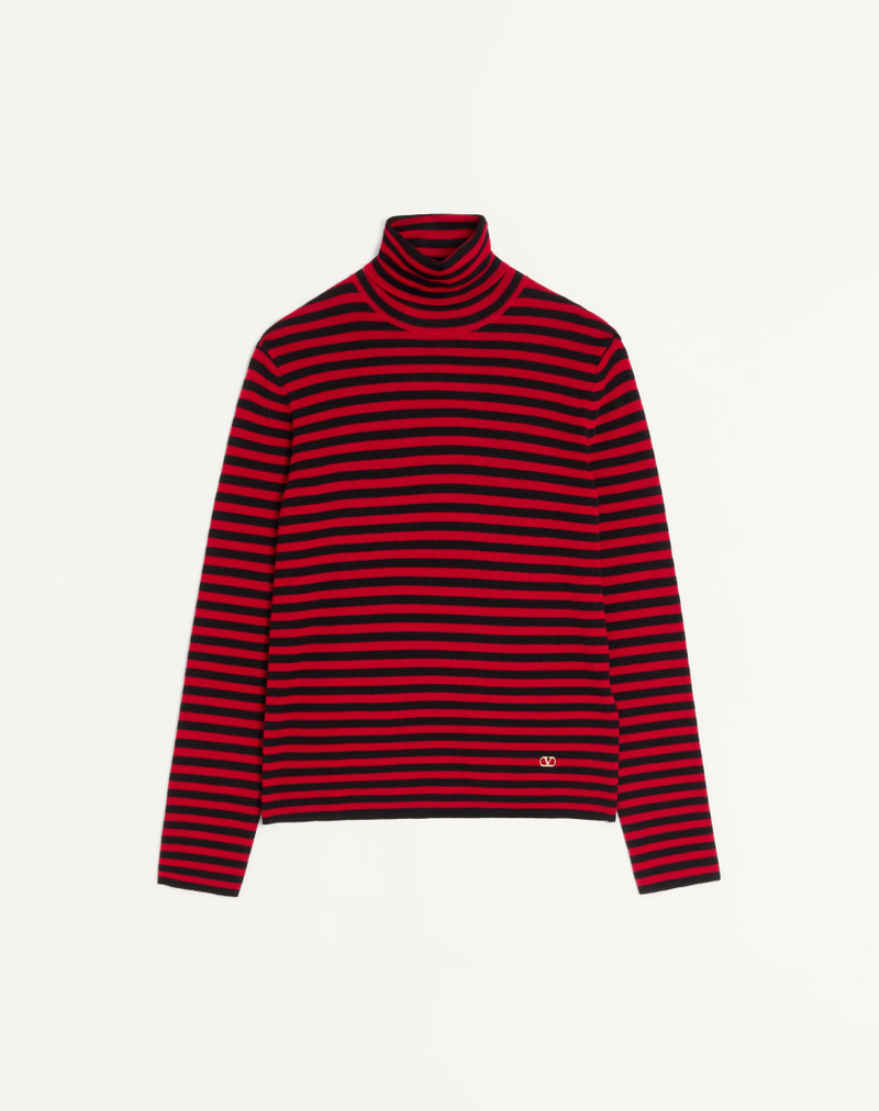 VALENTINO HIGH-NECK WOOL SWEATER WITH VLOGO PATCH 1