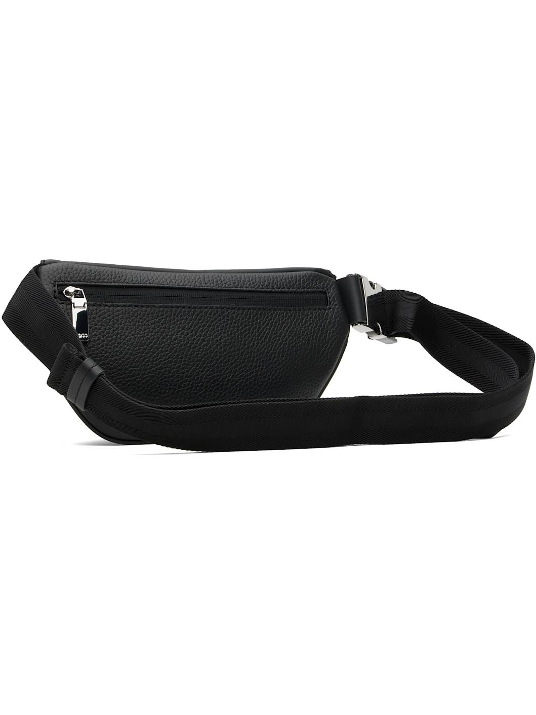 Black Grained Leather Belt Bag - 3