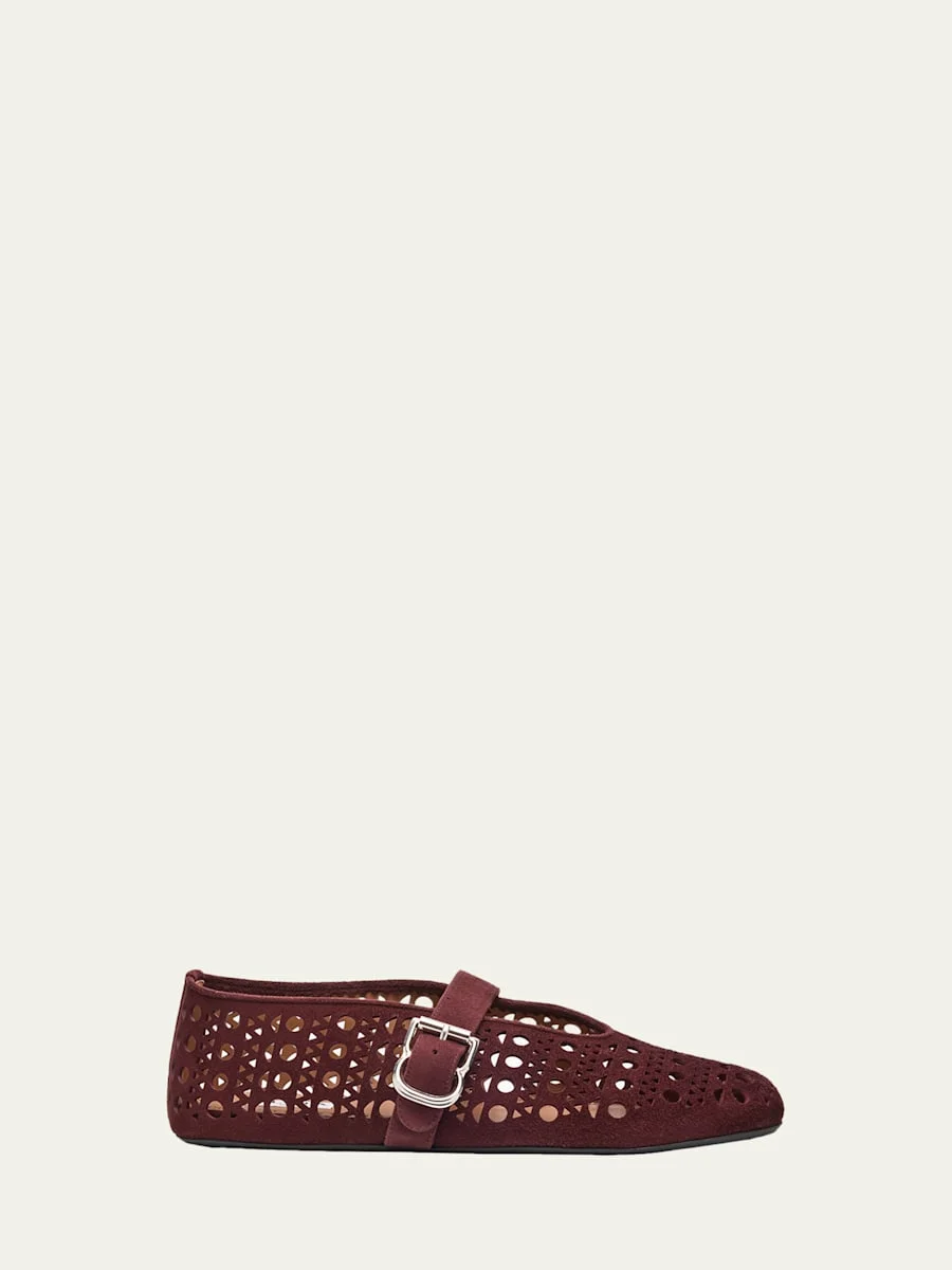 Vienne Perforated Suede Buckle Ballerina Flats - 1