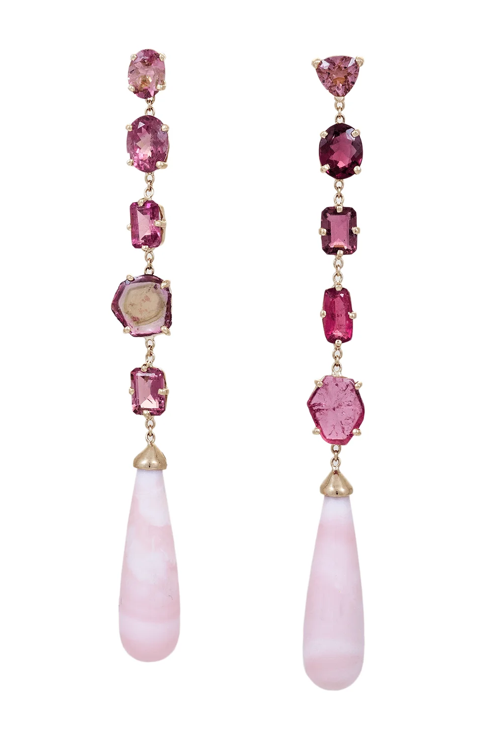 Five Prong Pink Droplet Stud Earrings - 1