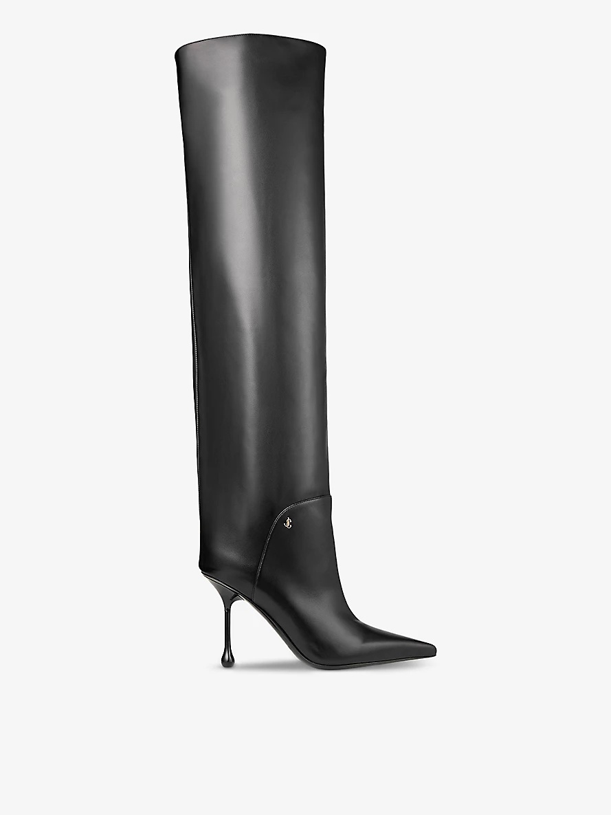 Cycas pointed-toe leather heeled knee-high boots - 1