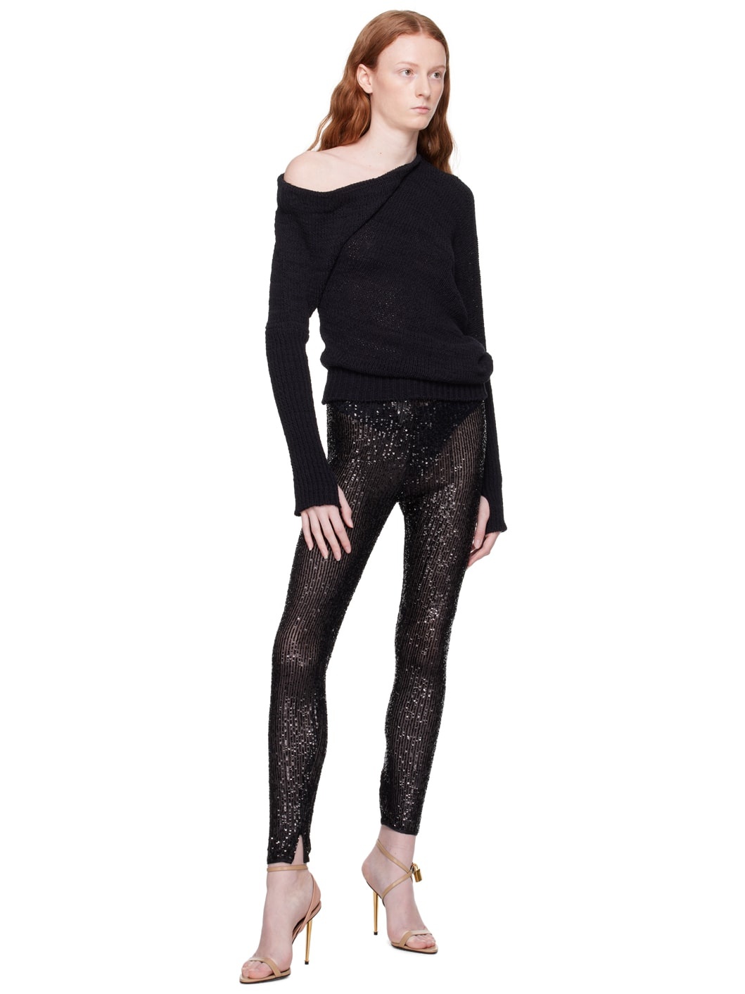 Black Sequinned Leggings - 4