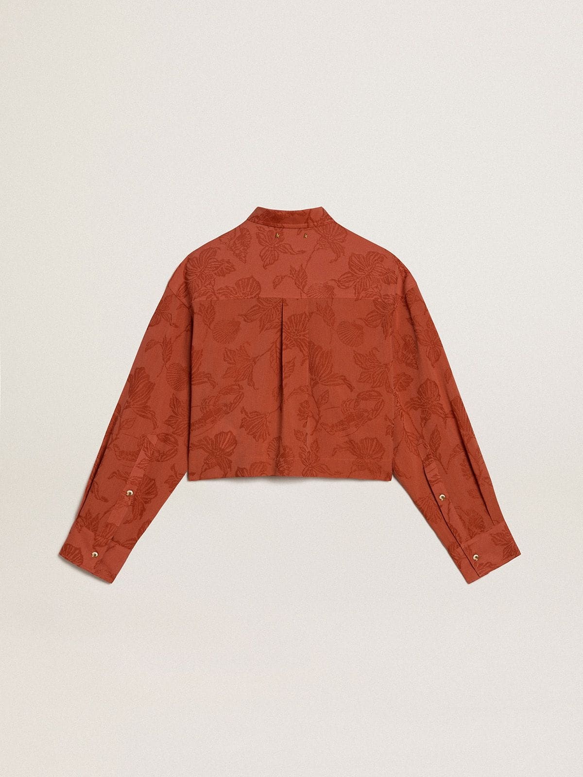 Women's cropped shirt in brick red jacquard with wide sleeves - 6