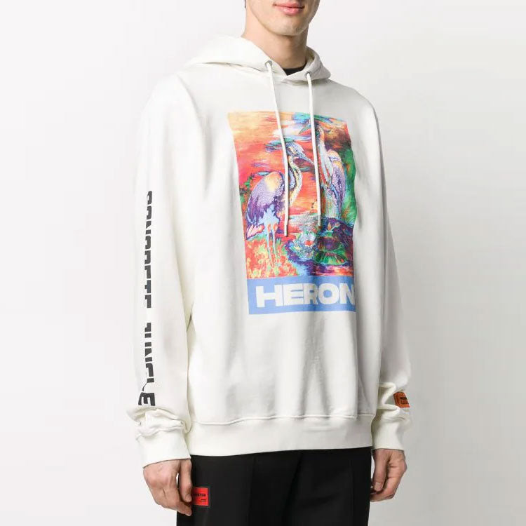 HERON PRESTON Heron Water Colours Print Embroidery Popover Hoodie 'White' HMBB007S208960210188 - 2