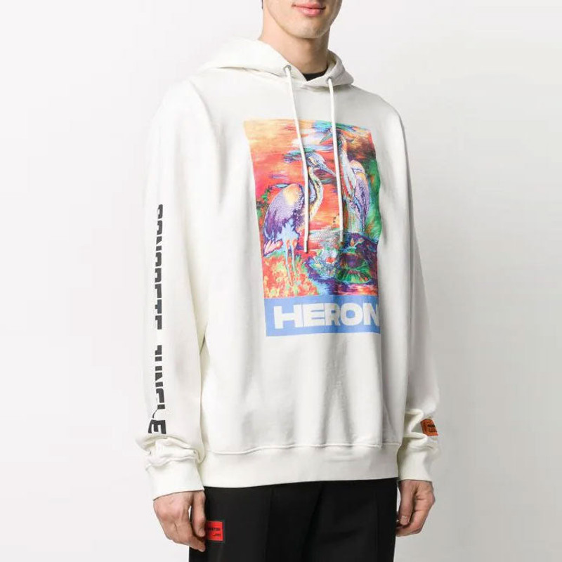 Heron Preston HERON PRESTON Heron Water Colours Print Embroidery Popover Hoodie 'White' HMBB007S208960210188 outlook
