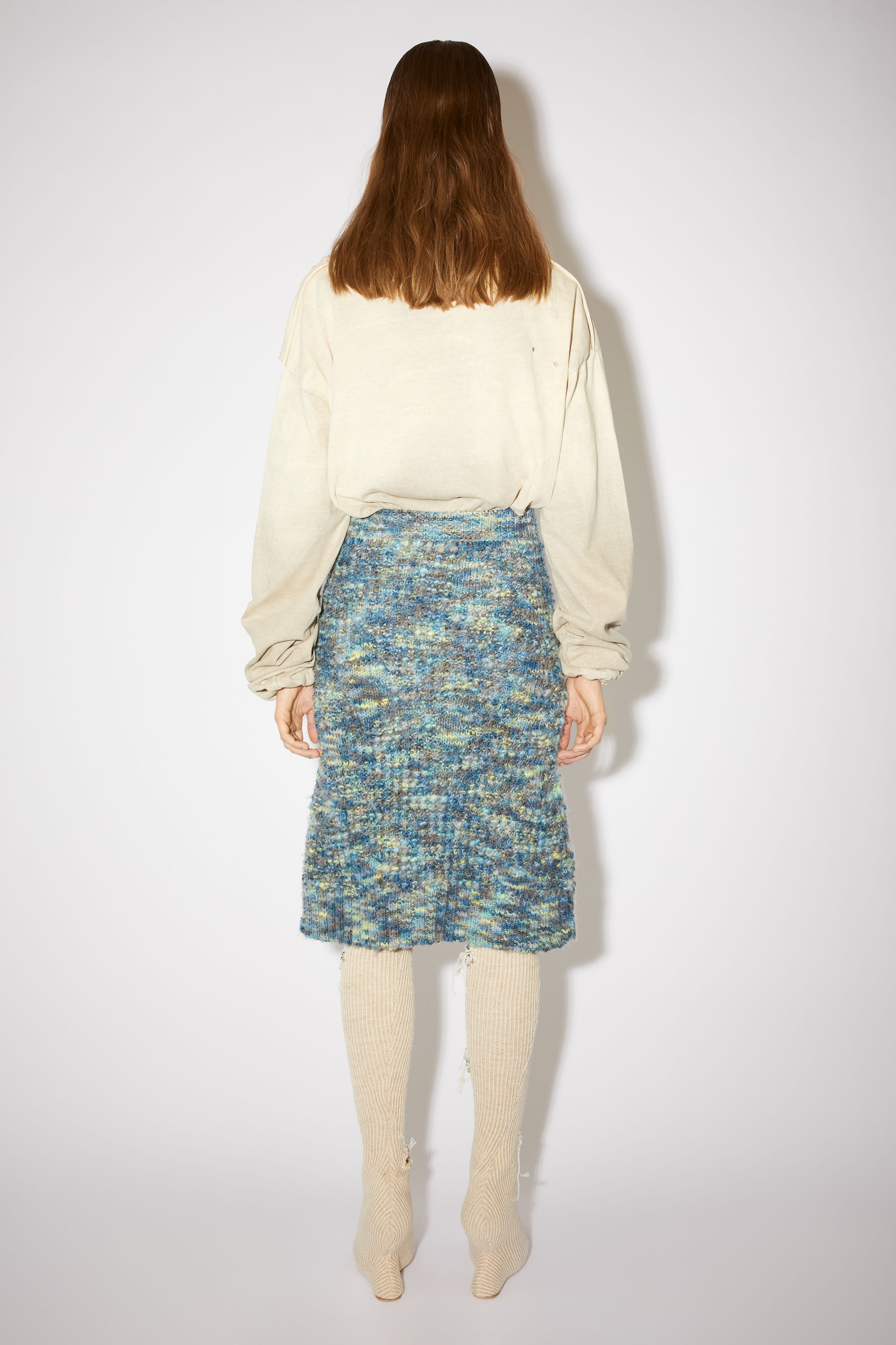 Button down ribbed wool skirt - Blue/multi - 3