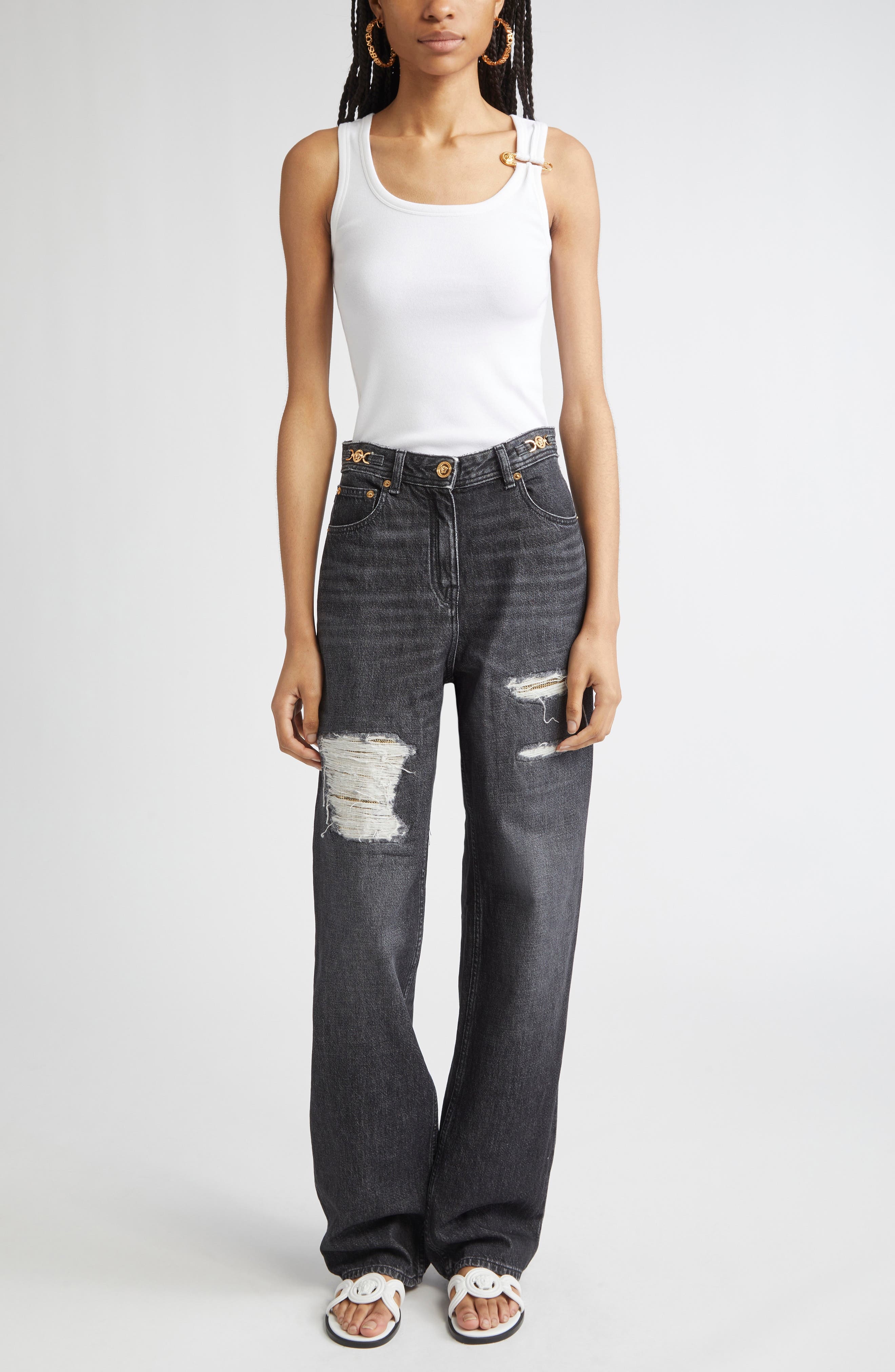 Versace Safety Pin Rib Tank in Optical White at Nordstrom - 2