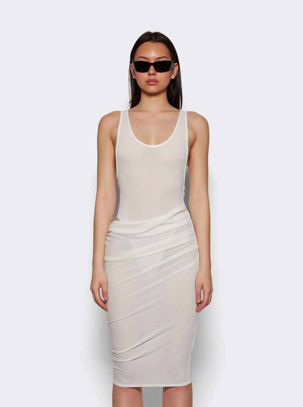 Asymmetric Drape Singlet Dress In Crepe Jersey White - 2