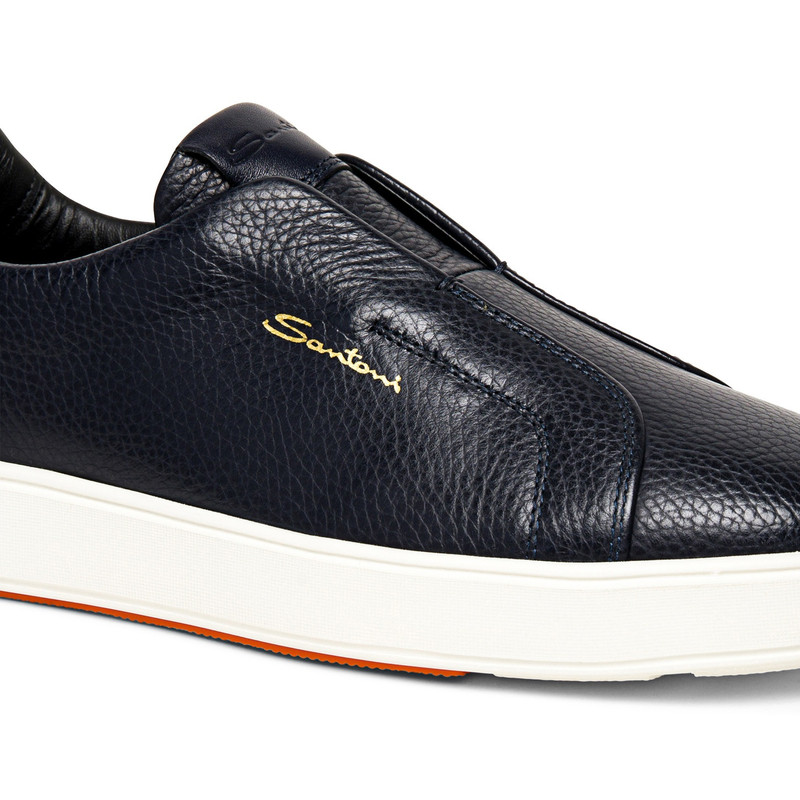 Men’s blue tumbled leather slip-on sneaker 5