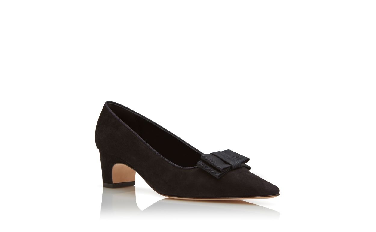 Black Suede Bow Detail Pumps - 3