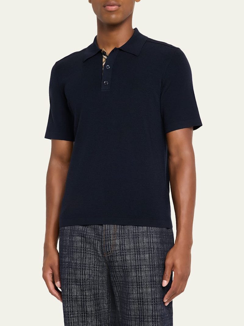 Burberry Men's Wool Knit Check-Placket Polo Shirt outlook