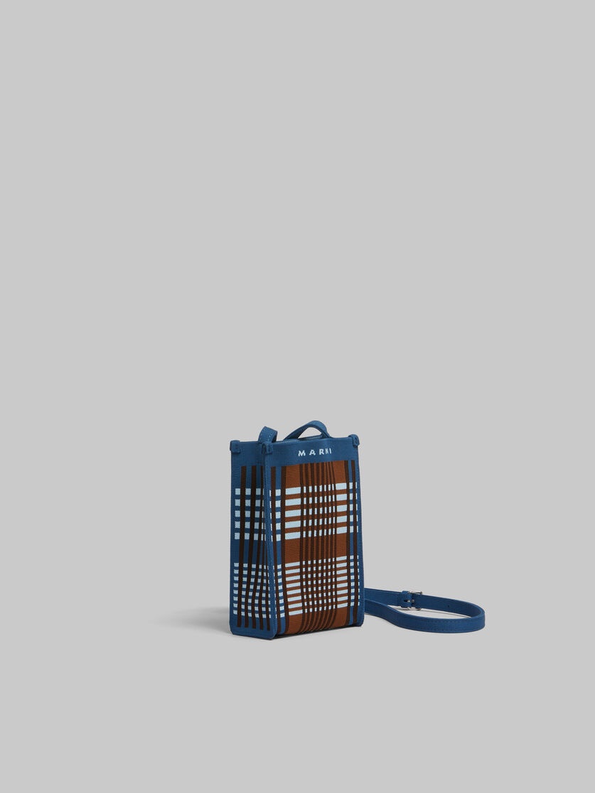 BLUE AND BROWN JACQUARD CHECK MINI SHOULDER BAG - 5