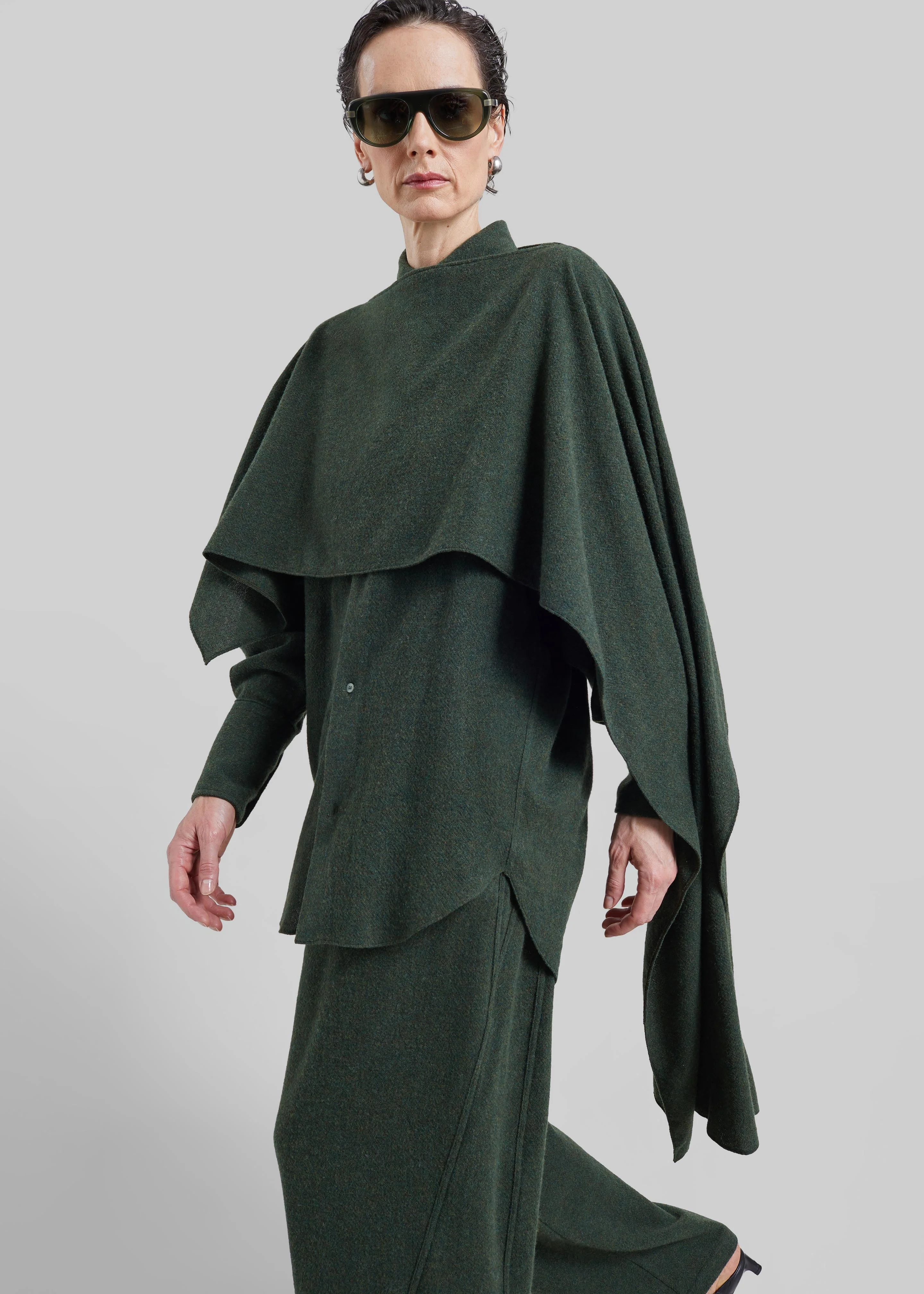 Darkpark Georgia Detachable Scarf Wool Shirt - Green - 1