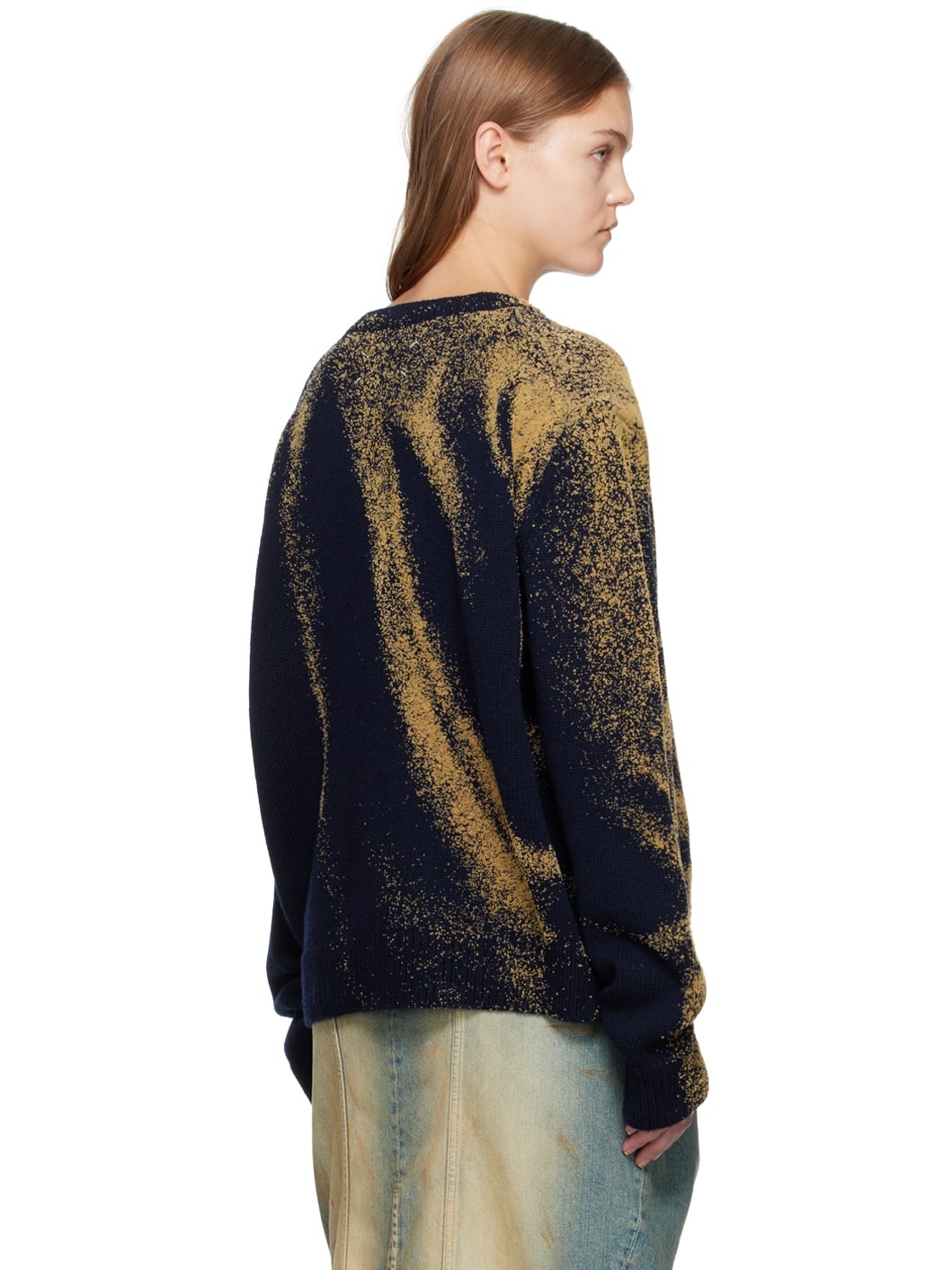 Maison Margiela Navy Flocked Sweater | ssense | REVERSIBLE