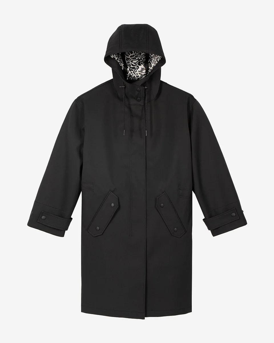 LONG BLACK HOODED PARKA - 1