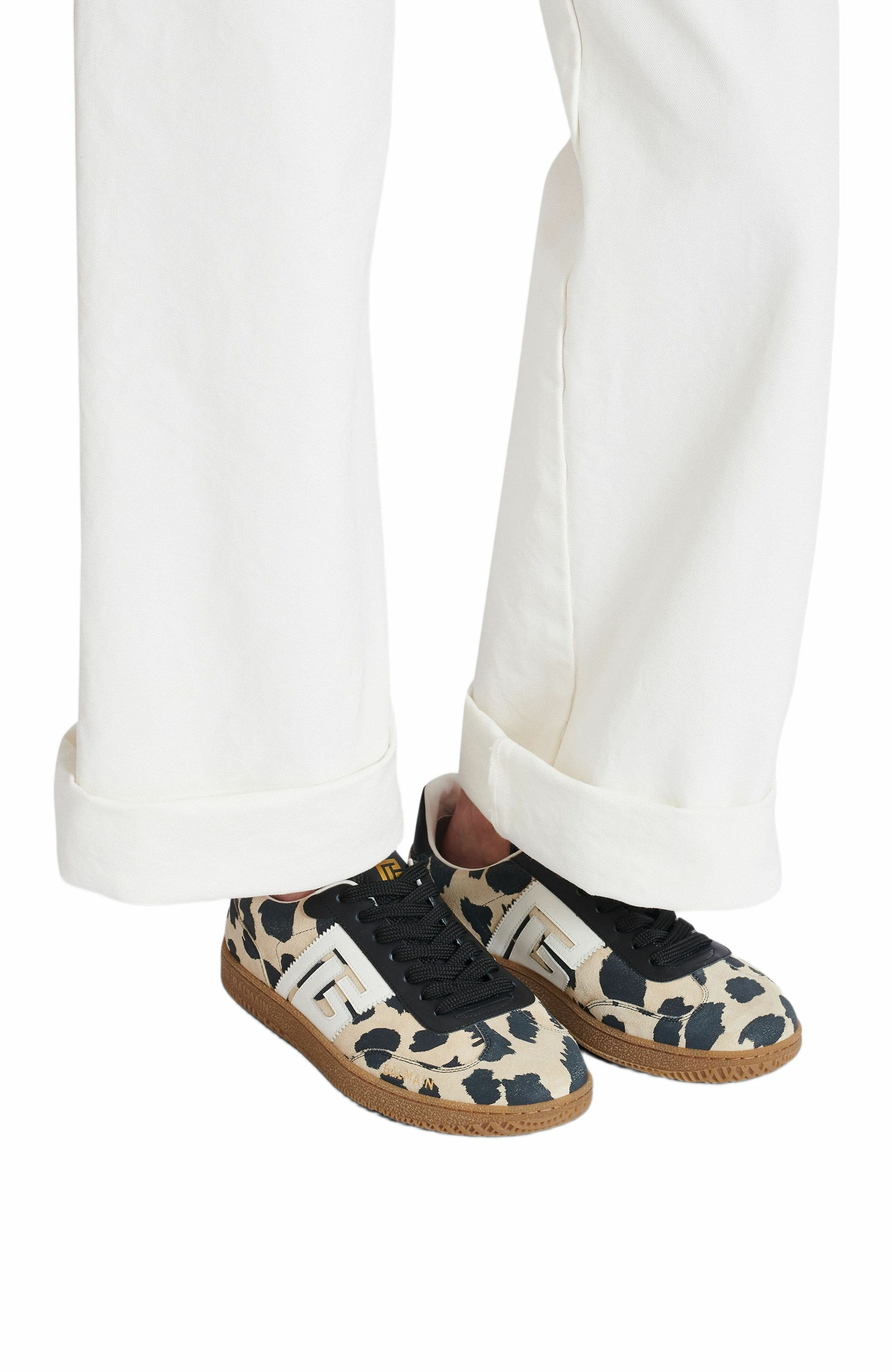 Balmain Swan Leopard Print Suede Leather Trainers in Brown at Nordstrom - 2