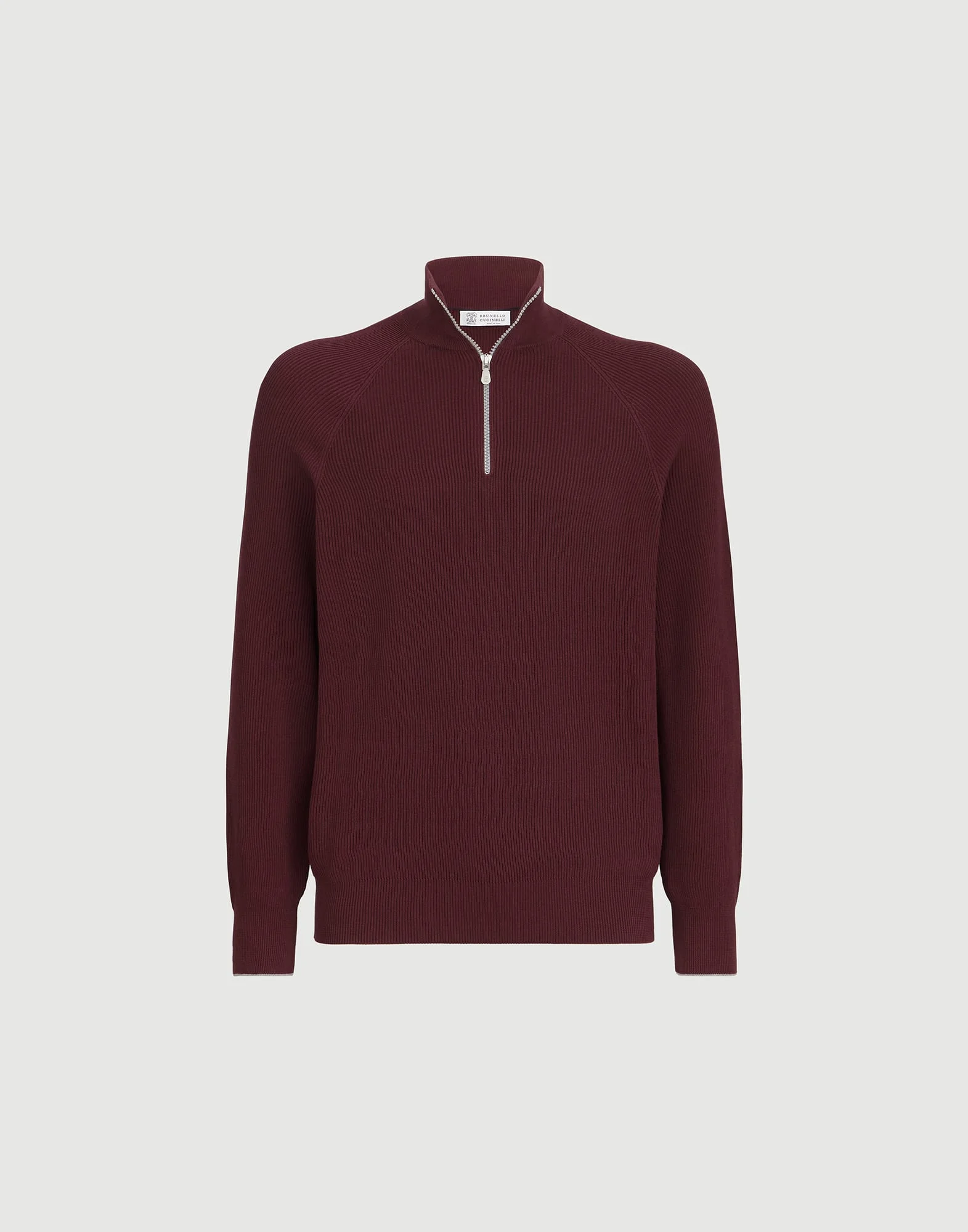 Cotton English rib sweater with half zip and raglan sleeves - 1