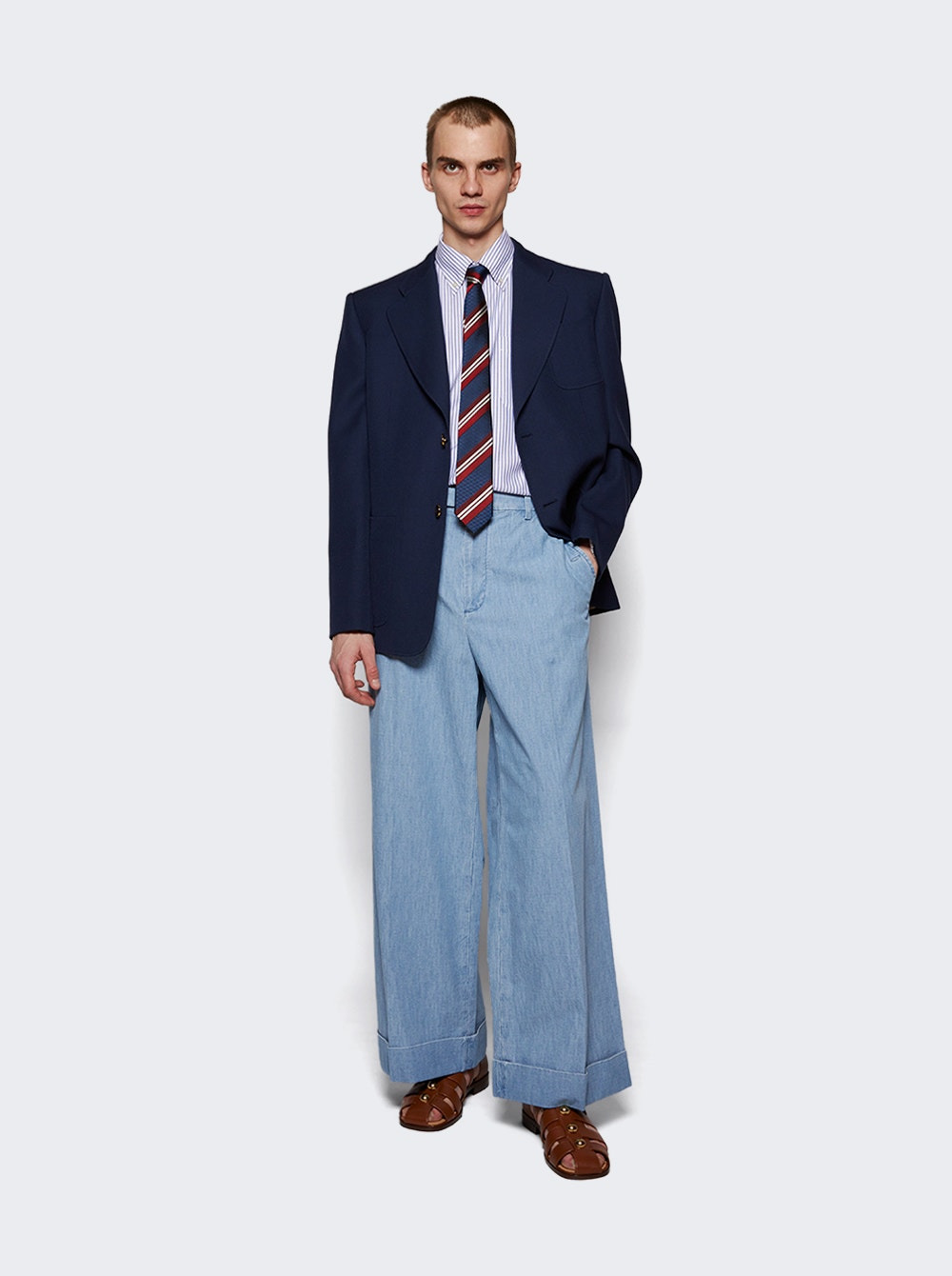 Cuffed Denim Trousers Blue - 2