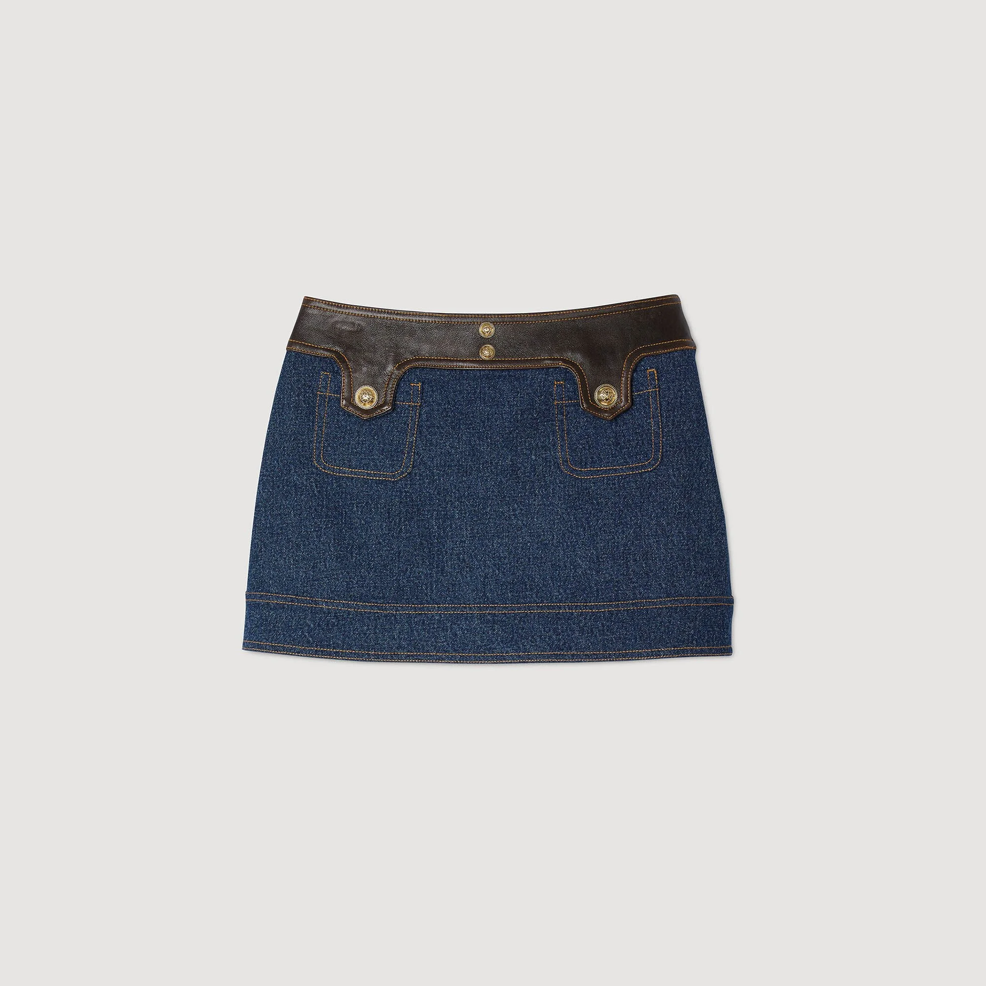 MINI DENIM AND LEATHER SKIRT - 1
