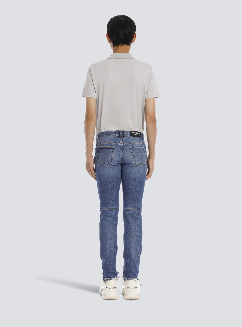 Tapered ripped 파란 면 청바지 4