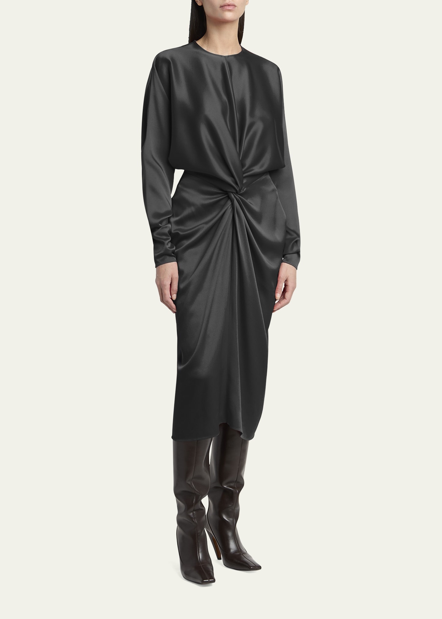 Twist-Front Satin Dress - 4