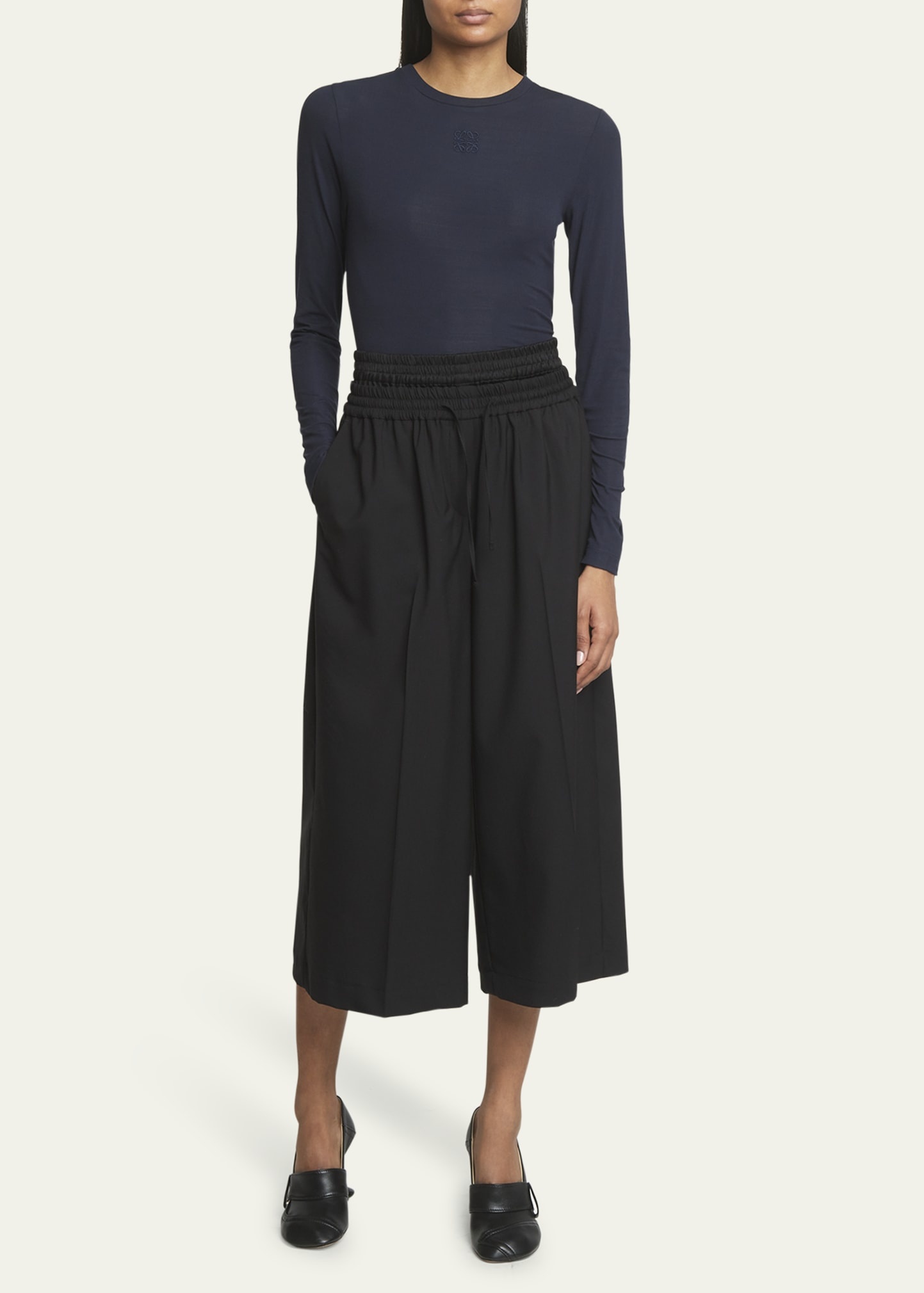 Cropped Double Waistband Wool Trousers - 2