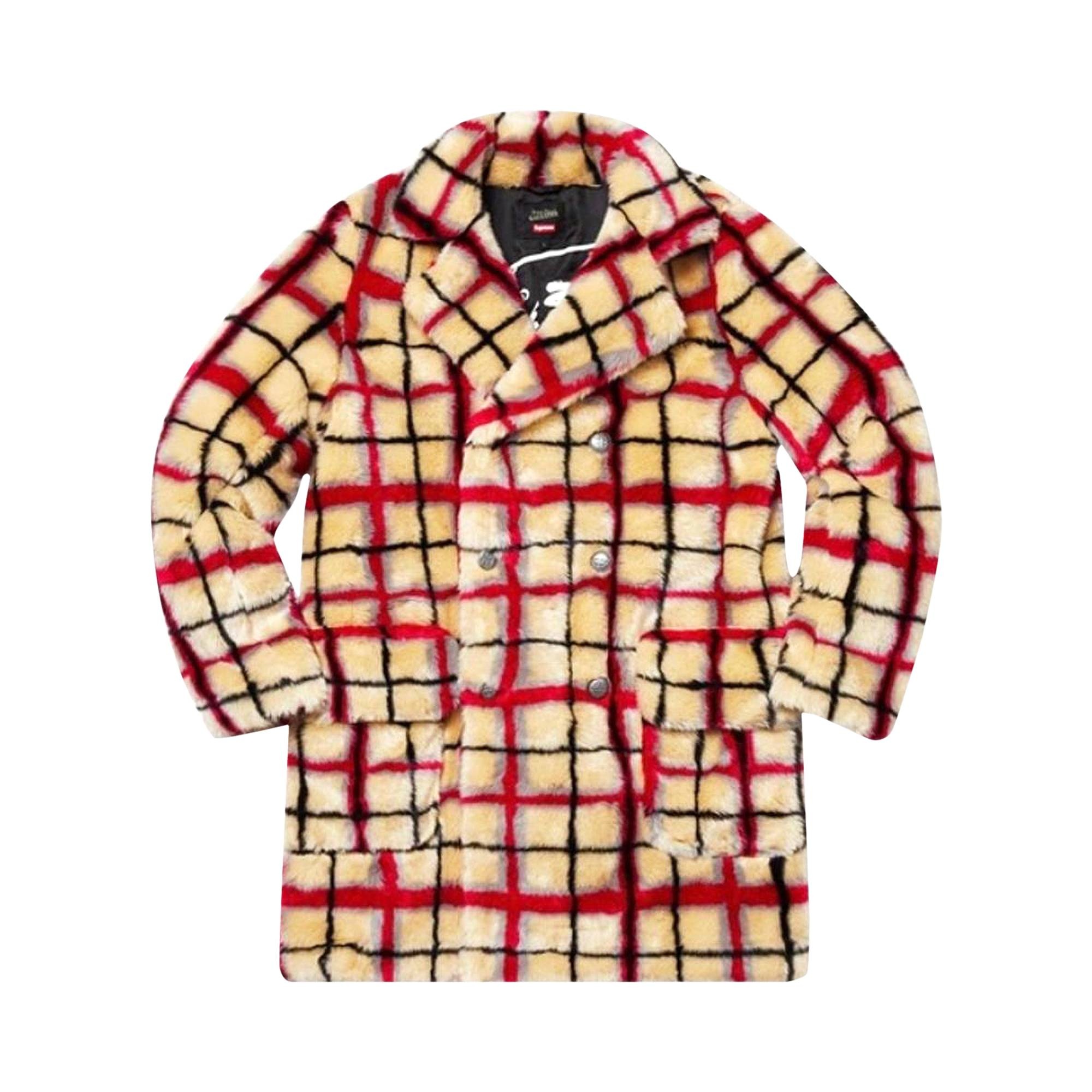 Supreme x Jean Paul Gaultier Double Breasted Plaid Faux Fur Coat 'White' - 1