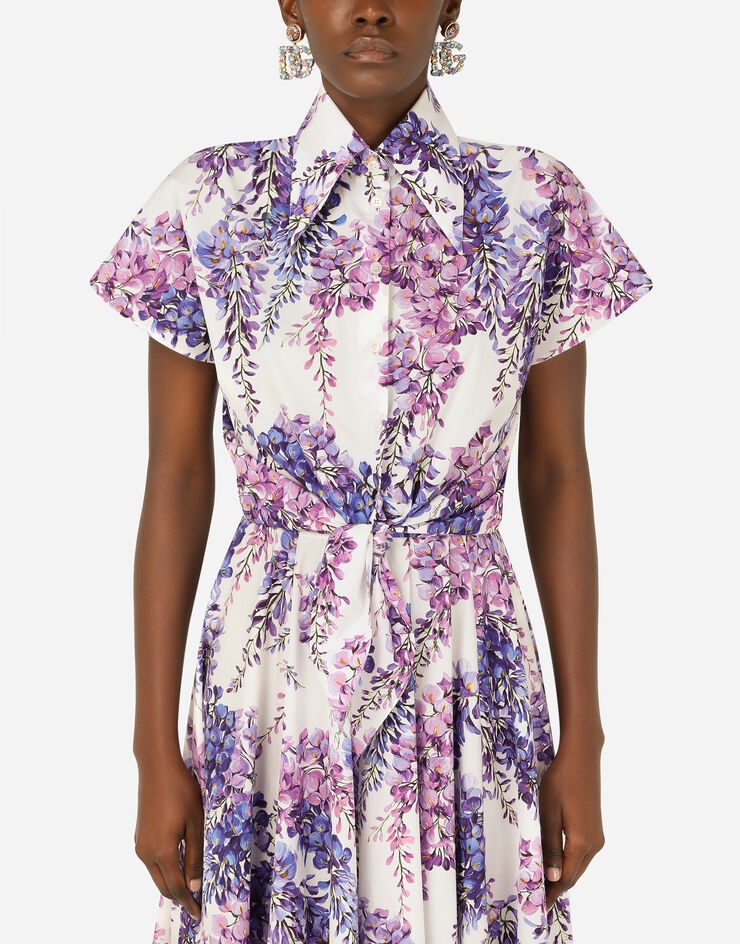 Wisteria-print poplin shirt with knot detail - 1