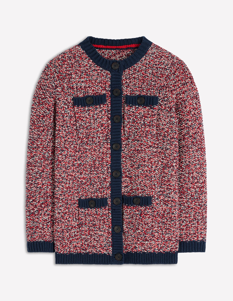 Textured Marl Cardigan-Navy/ Red Marl 7