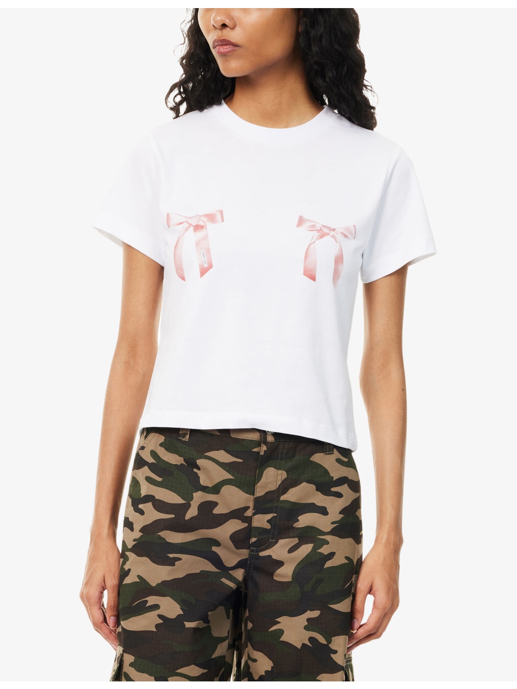 Bow-Print Cropped Cotton T-Shirt - 3