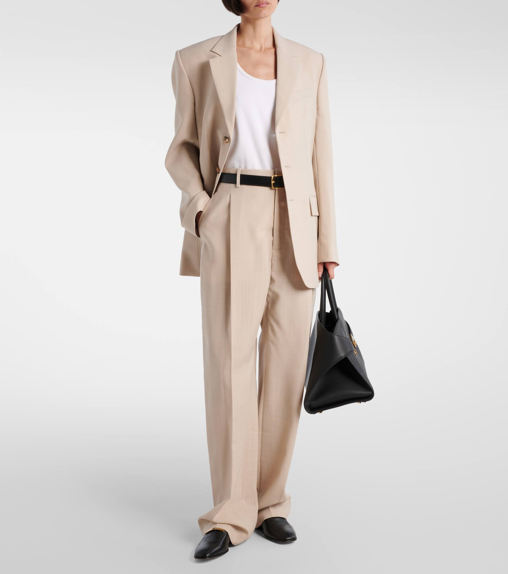 Mid-rise wool straight pants - 2