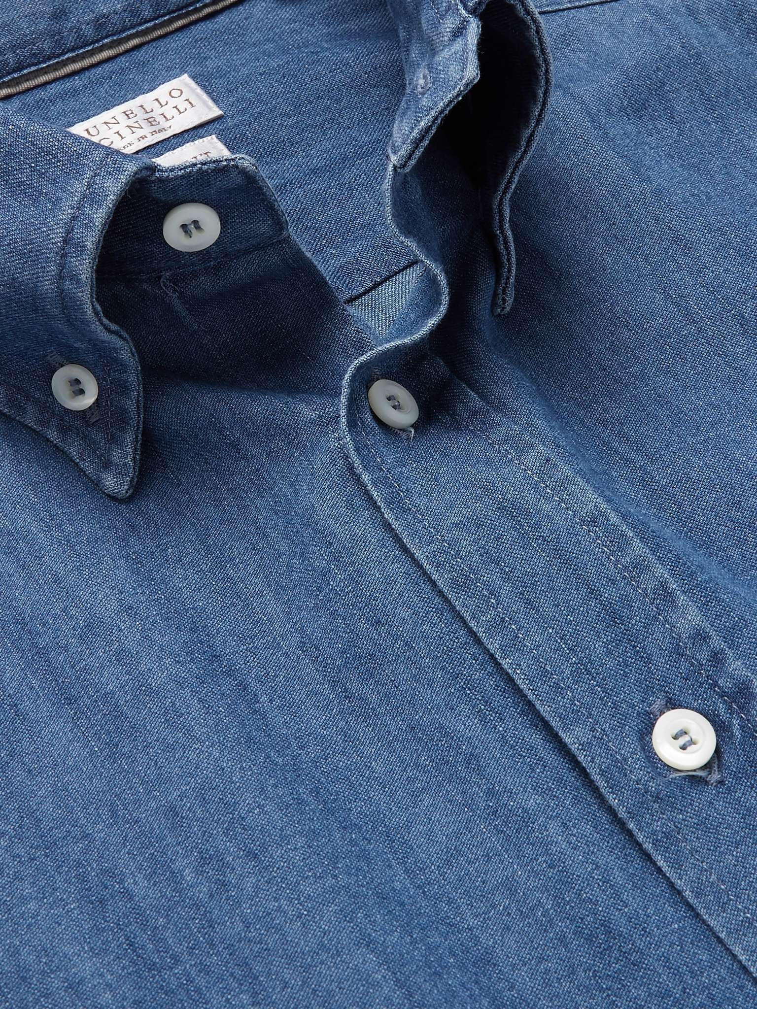 Slim-Fit Button-Down Collar Denim Shirt - 5