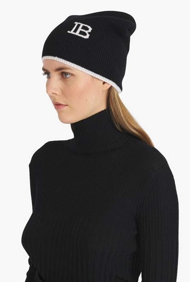 Black wool and cashmere beanie with white Balmain logo 6