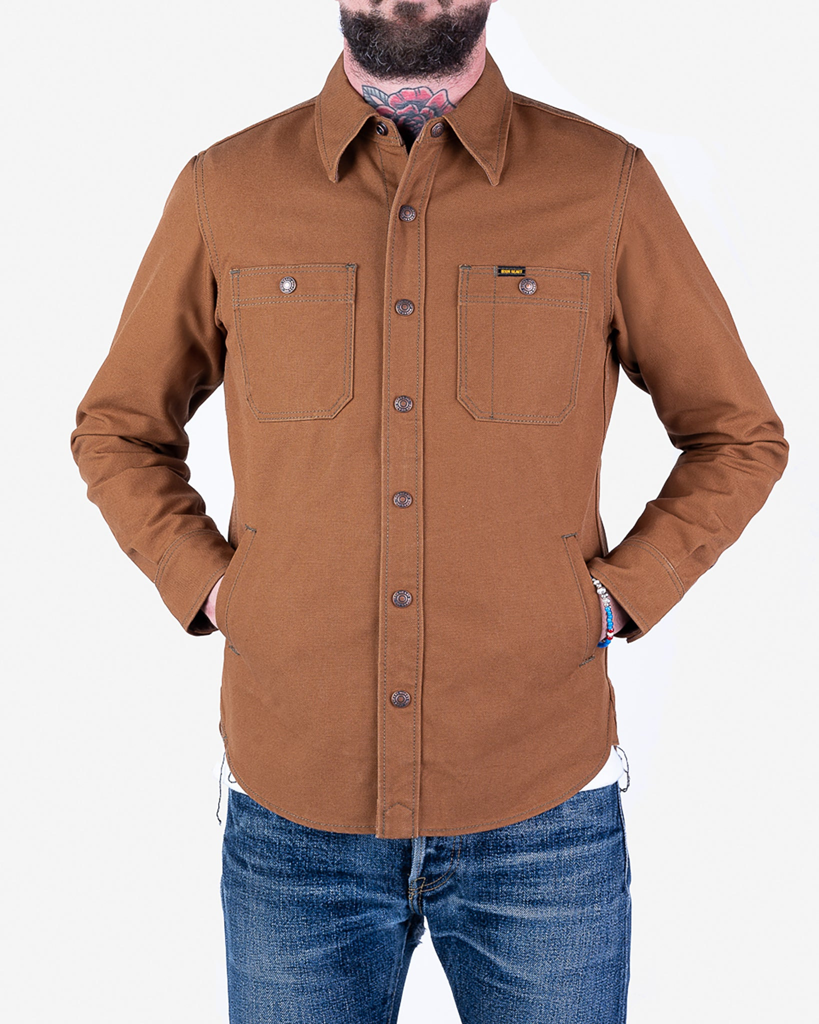 IHSH-189-BRN 17oz Duck CPO Work Shirt - "The UnTucked" - Brown - 2