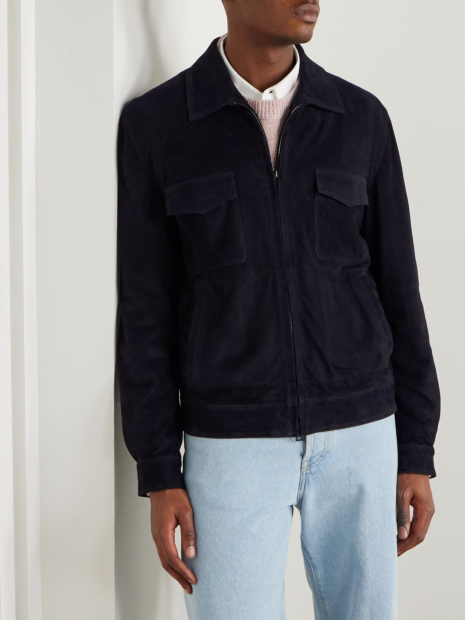 Suede Bomber Jacket Navy - 3