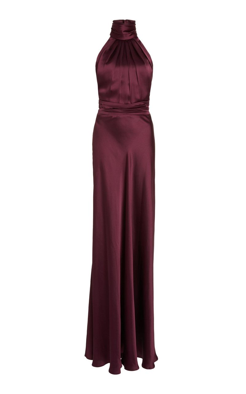 High Neck Satin Maxi Dress purple 1
