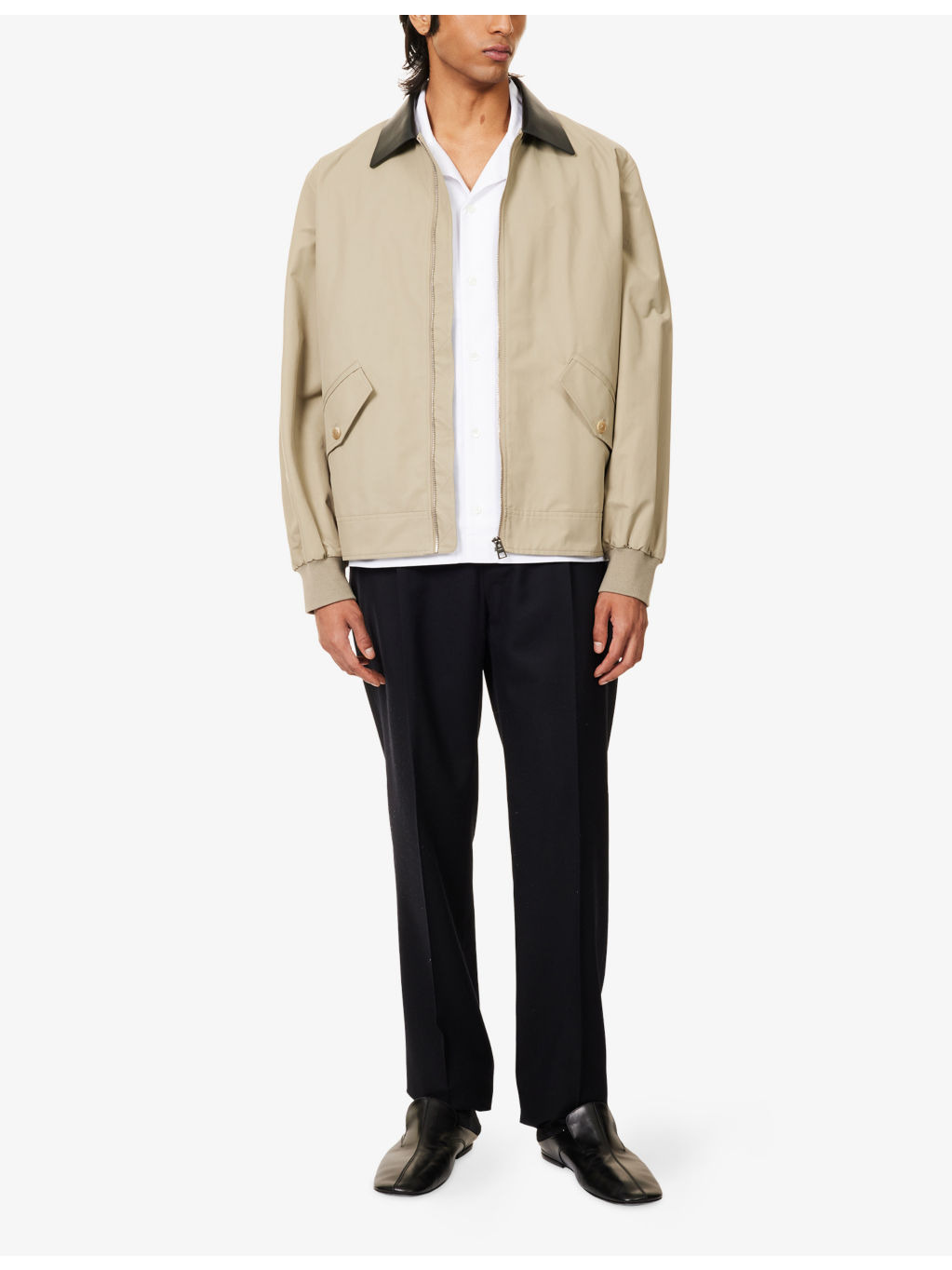 Leather-Collar Cotton-Blend Harrington Jacket - 2