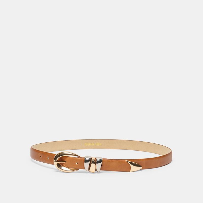 MIXED METAL BUCKLE BELT TAN 1