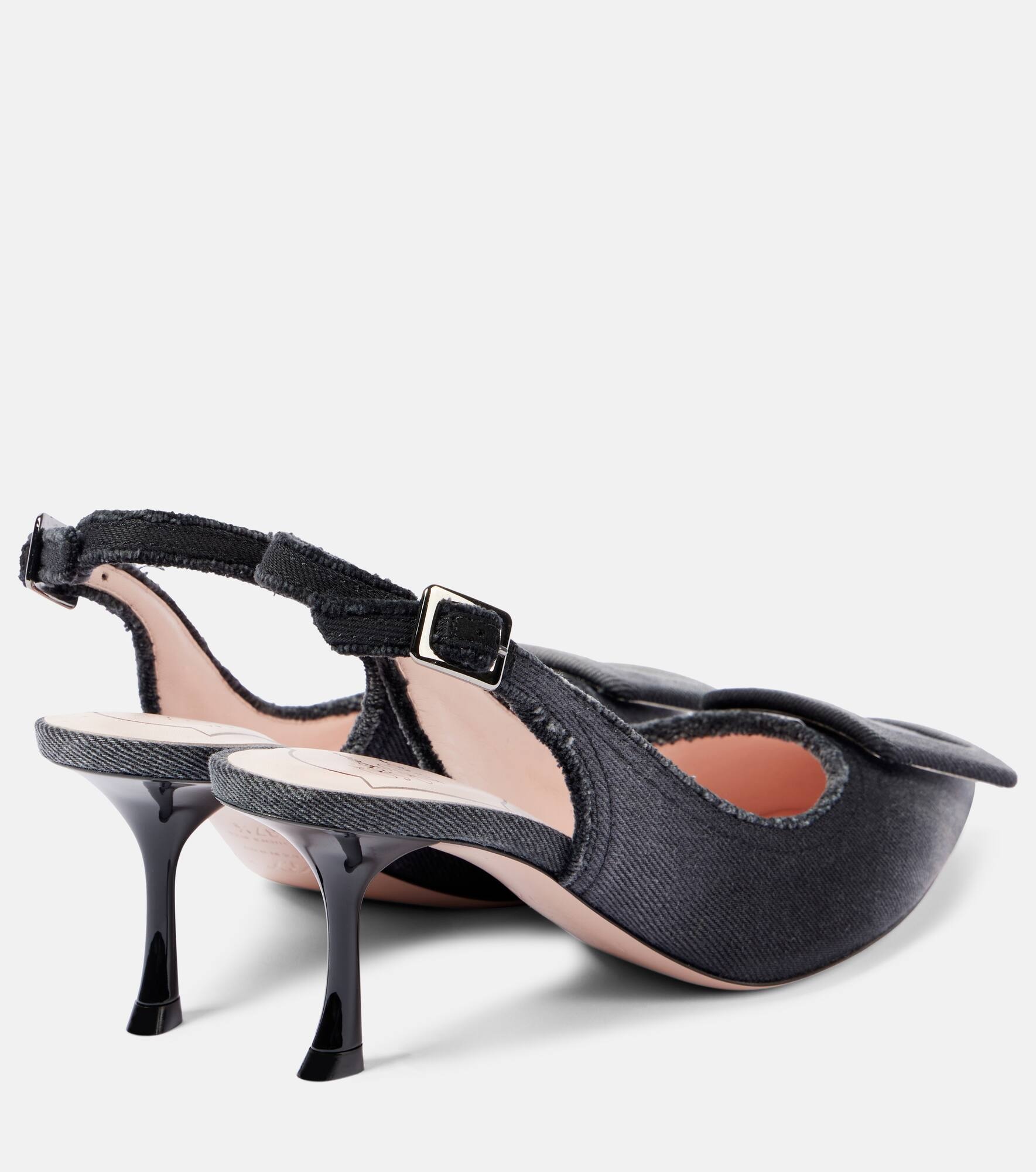 Fringed denim slingback pumps - 3