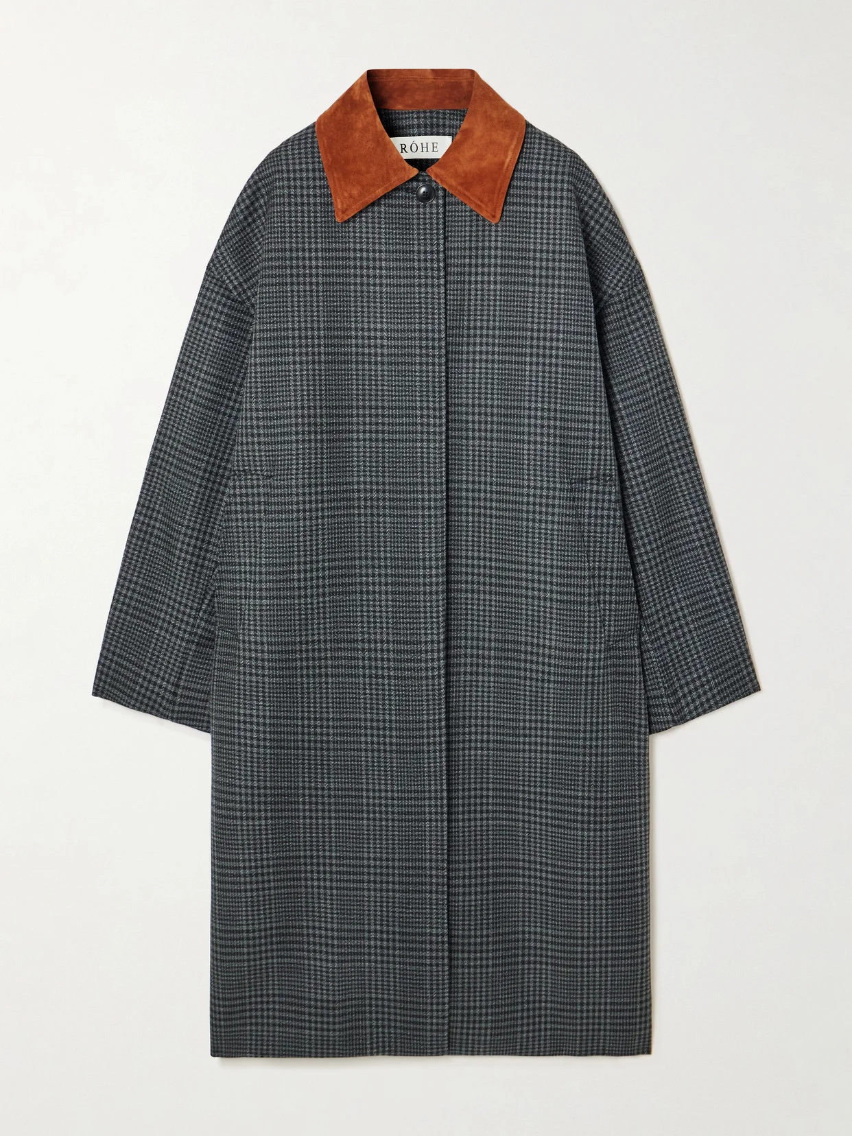 Suede-trimmed Checked Wool Coat - 1